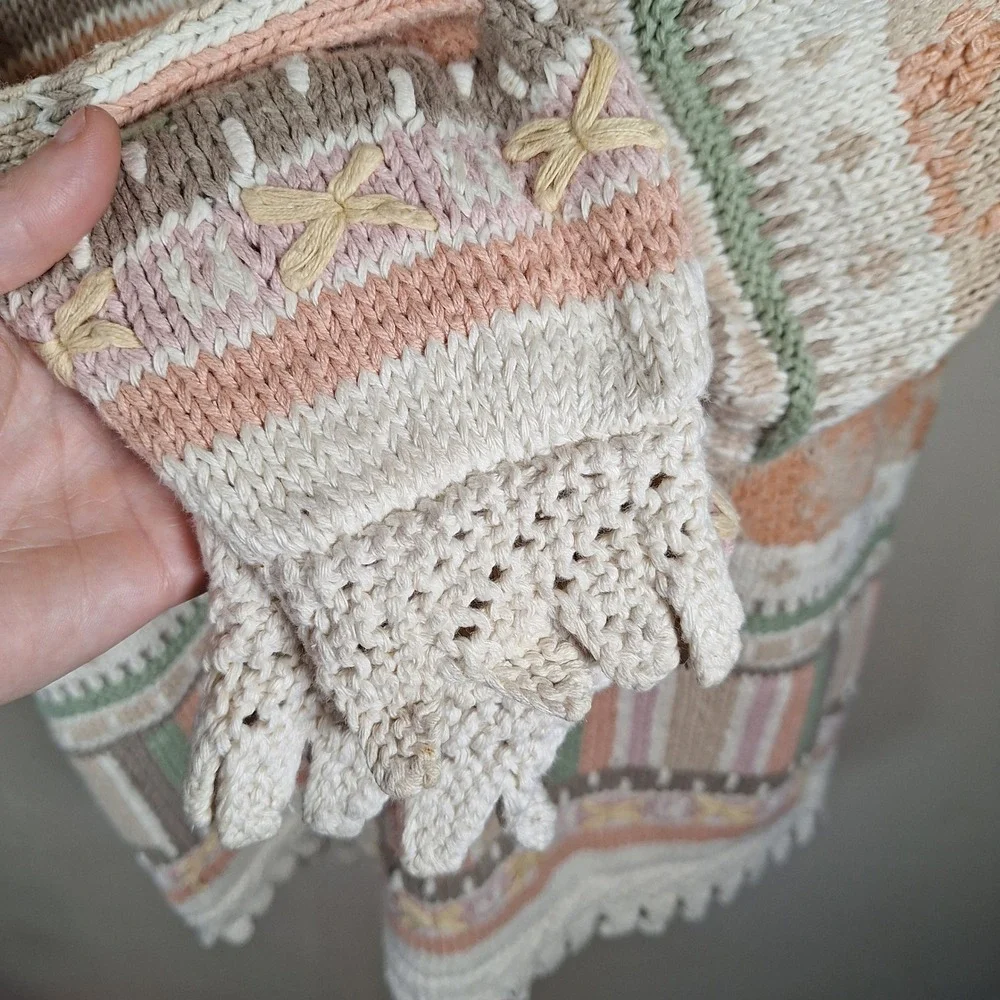 Express‎ Tricot Vtg Hand Knit Chunky Pastel Cottage Grandma Scallop Sweater S